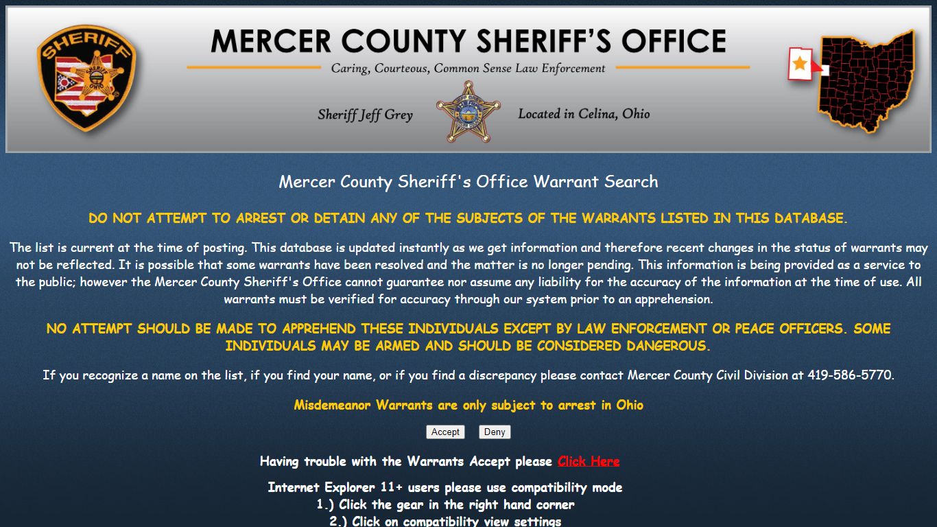 Mercer County Sheriff's Office Warrant Search